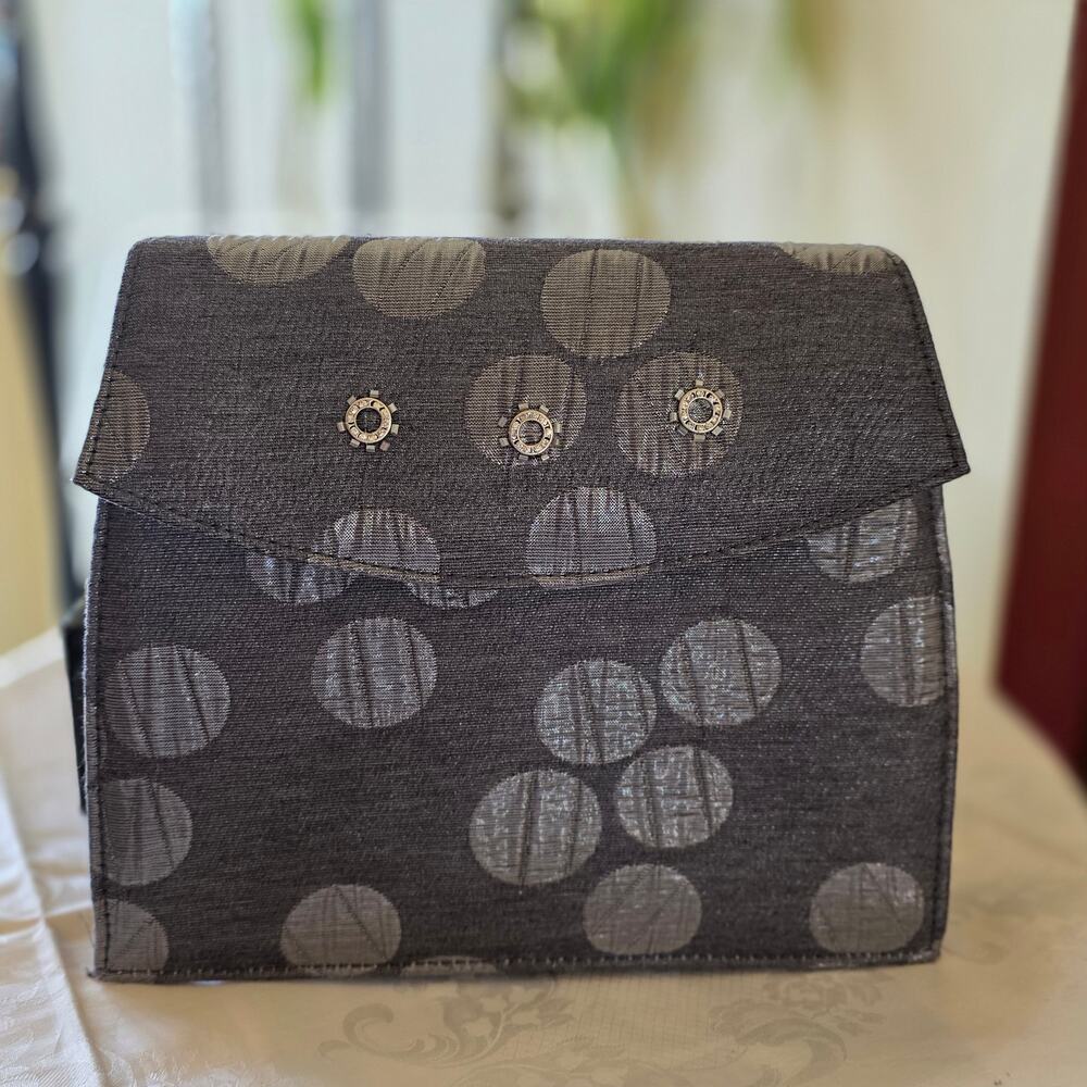 NIB‎ Champagne Italy gray with gray polka dots purse
